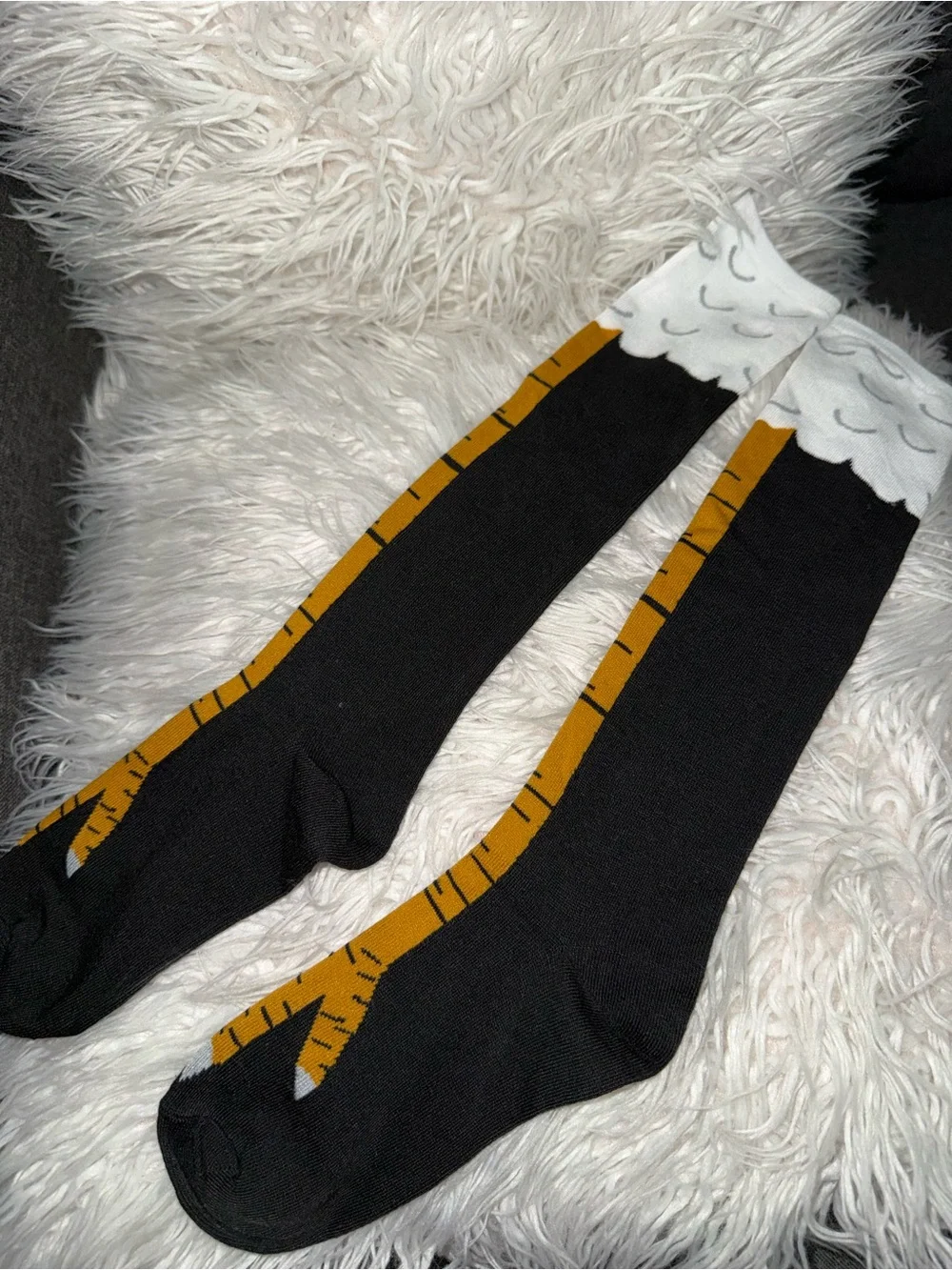 Kids Novelty Black & Yellow Bird Leg Knee-High Socks